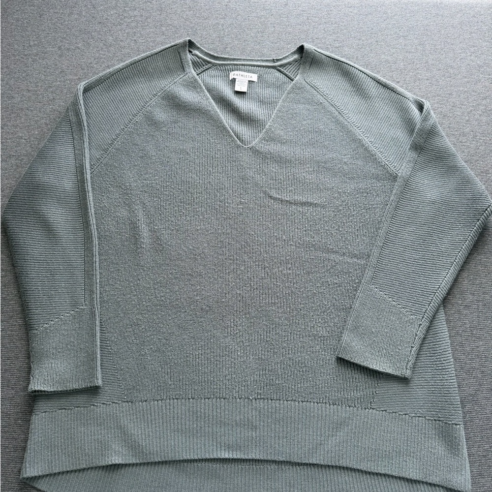 Athleta Sage Green V-Neck Knit Sweater